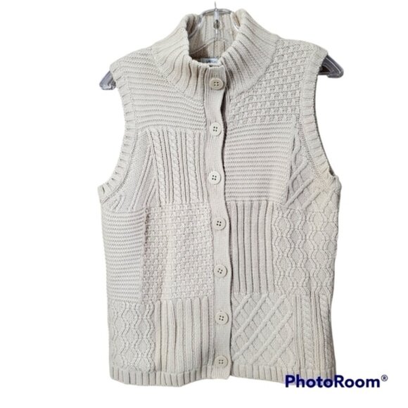 Liz Claiborne vintage off-white patterned cable knit vest sweater size petite L - Picture 1 of 5